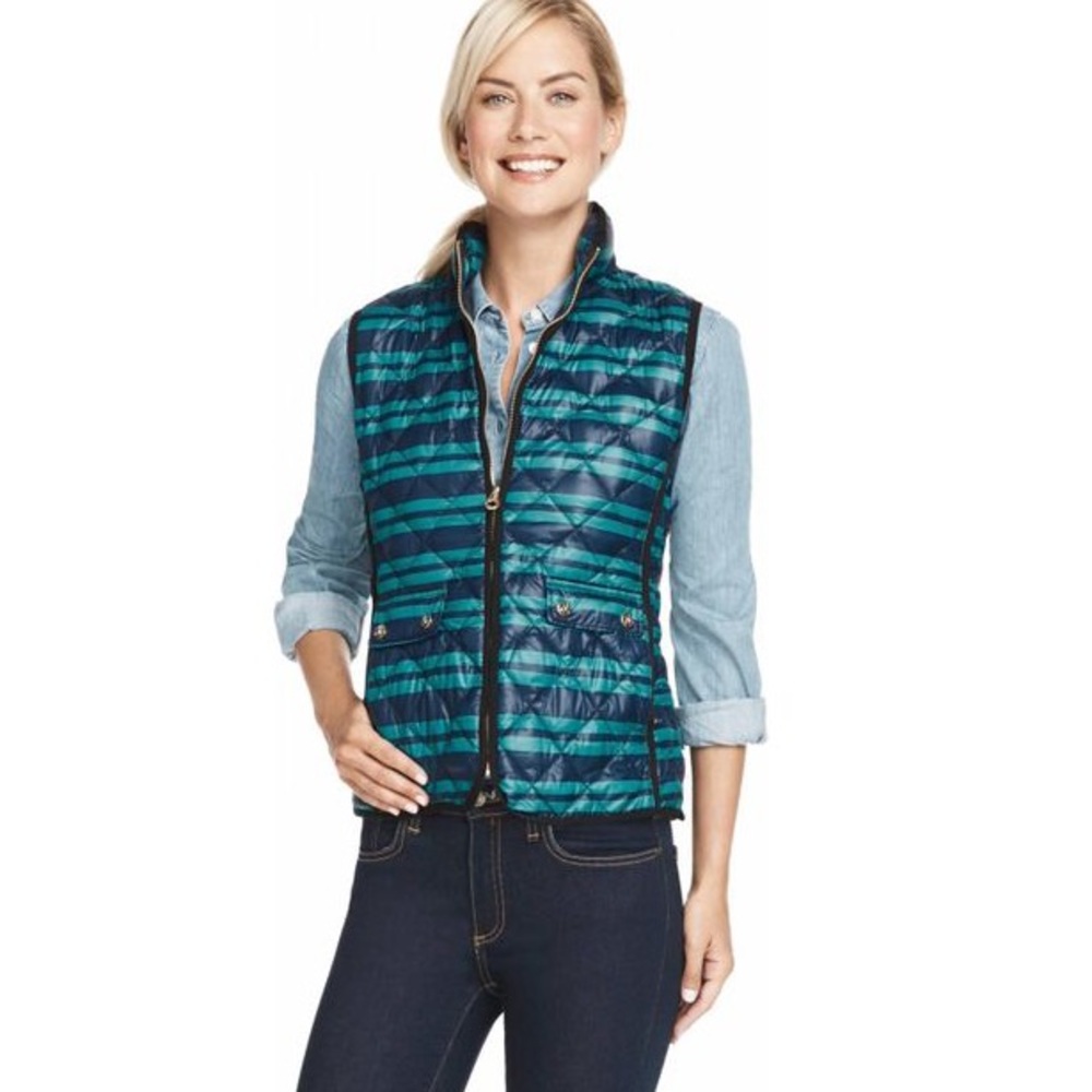 Draper James Printed Parker Vest Blue Green Stripe